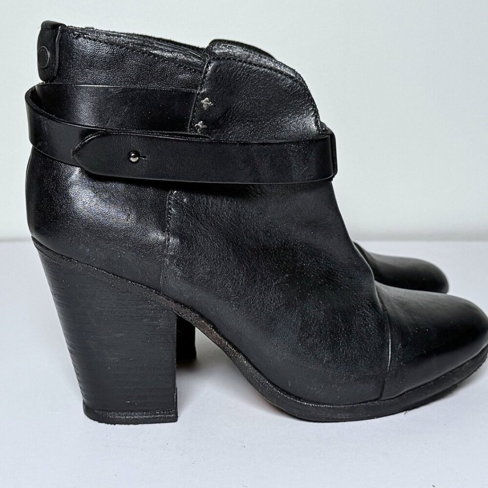 Rag and Bone Harrow Black Leather Ankle Boots Size 39.5 9.5 Heels Quiet Luxury - Picture 3 of 9